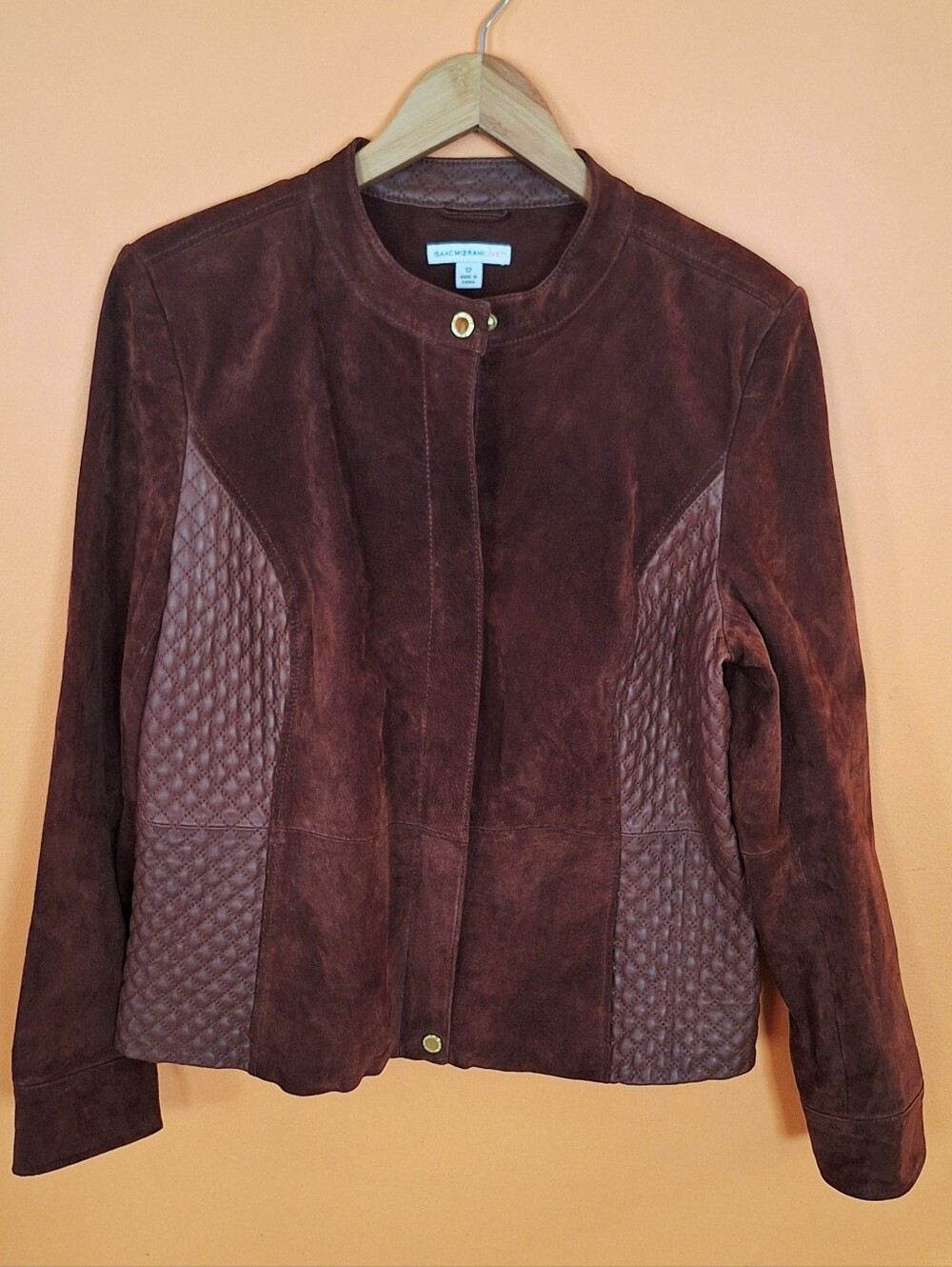 Isaac Mizrahi Live Suede Leather Womens Motorcycle Jacket Sz 12 Brown